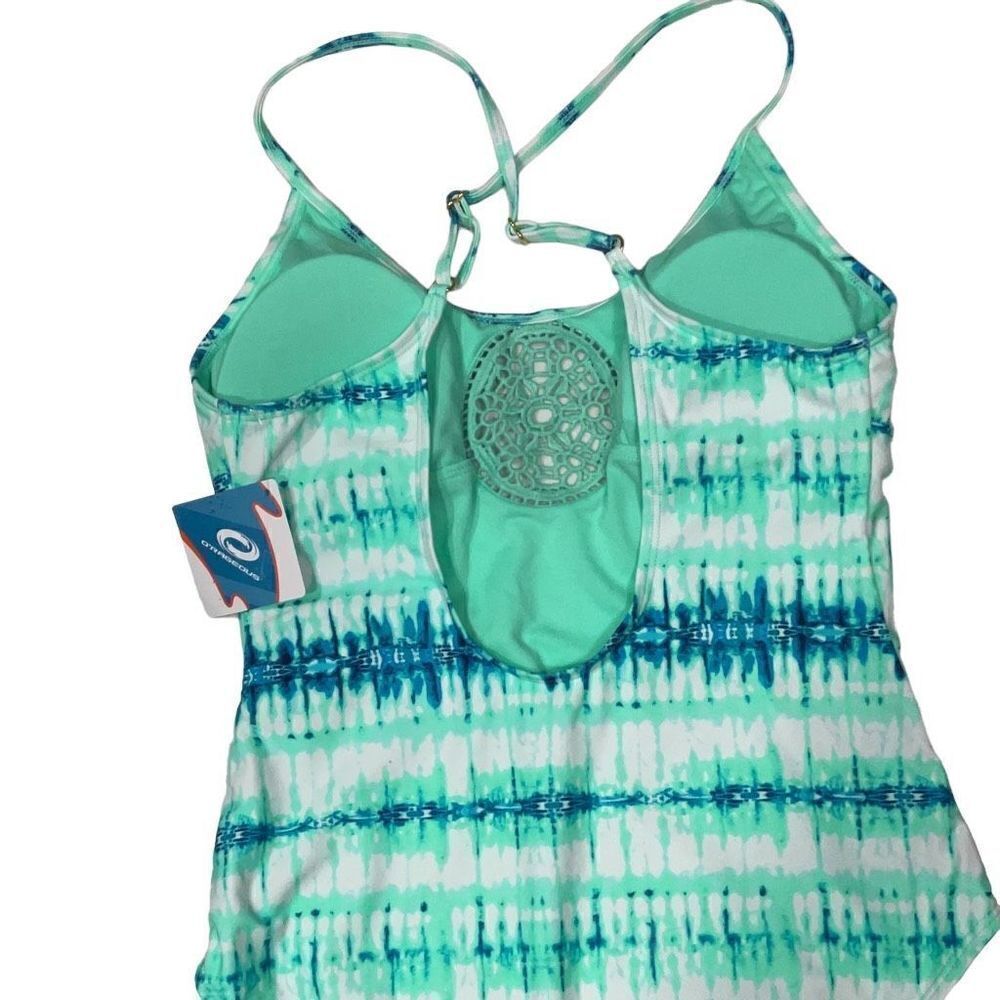 O’Rageous One Piece Mint Green Blue Criss Cross Straps Bathing Suit Swim NWT XL - Picture 3 of 4